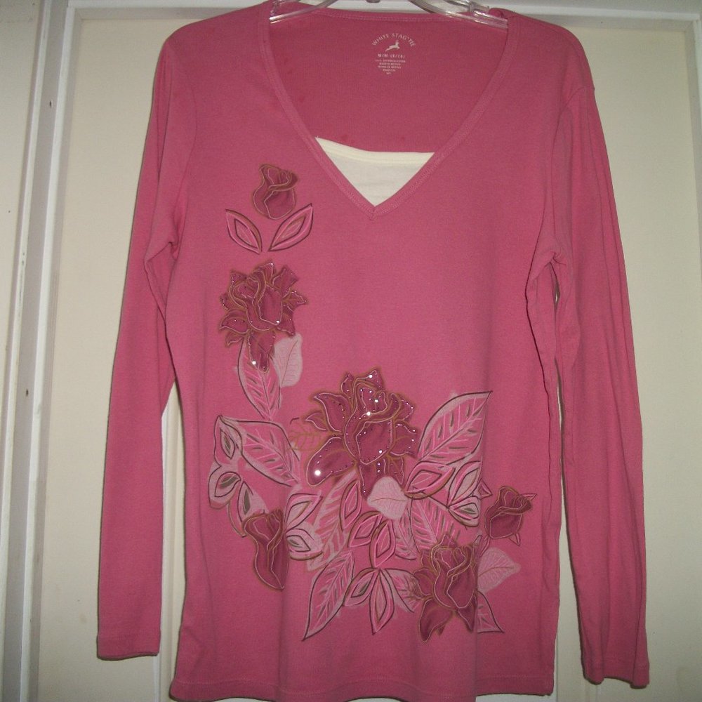 PRETTY IN PINK BLING TEE BLOUSE 8/10
